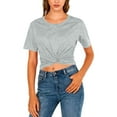thumbnail image 5 of Womens Crop Tops Crewneck Short Sleeve T Shirts Summer Solid Color Casual Womens Tee Fashion Blouses Streetwear Going Out Tops, 5 of 8