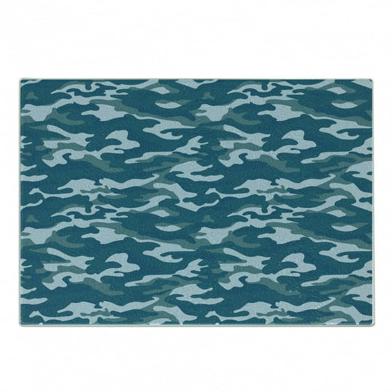 Camo Cutting Board, Camouflage Theme in Oceanic Colors Sea Water Inspired Illustration, Decorative Tempered Glass Cutting and Serving Board, Small Size, Slate Blue Pale Blue, by Ambesonne