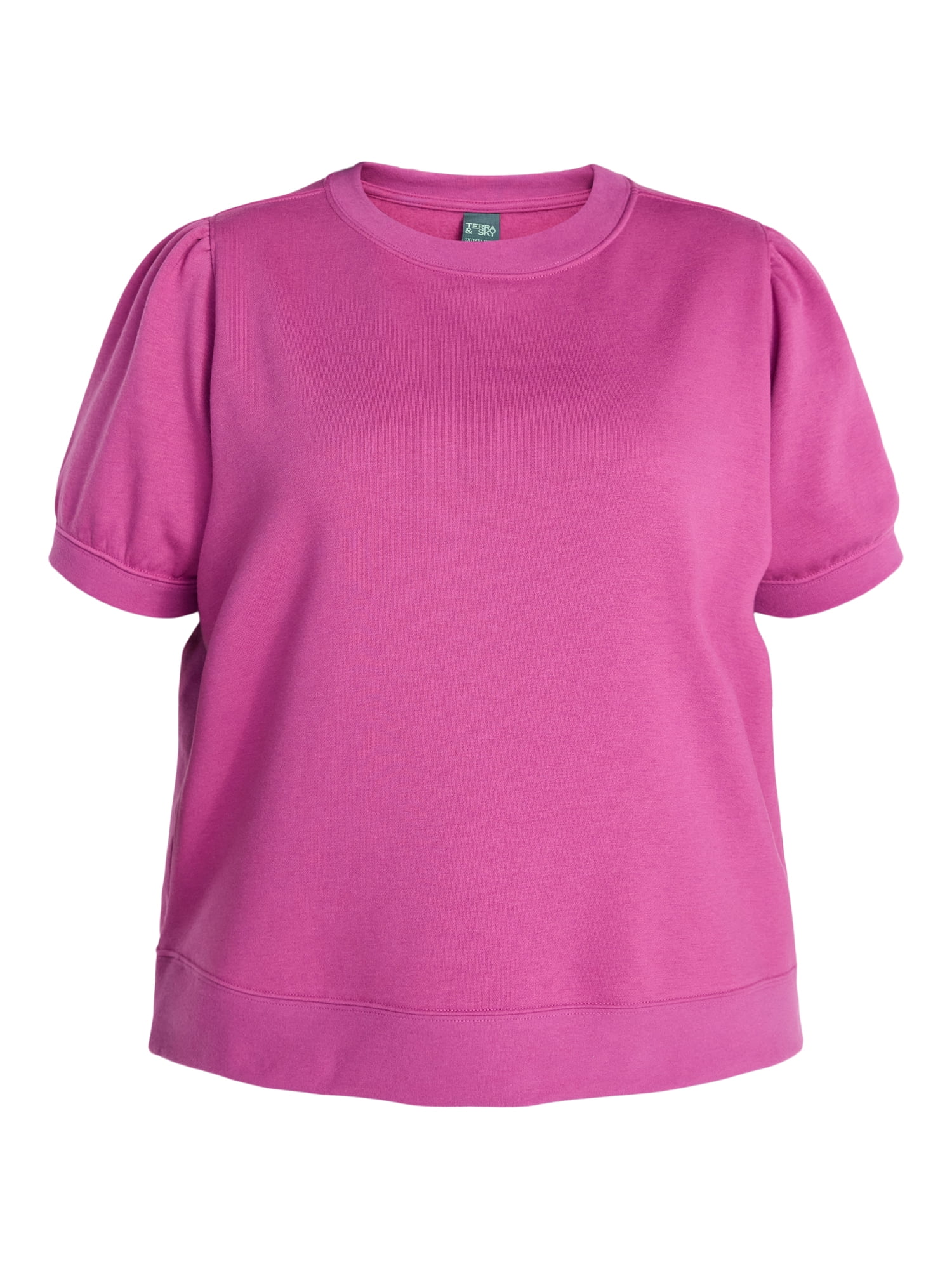 Terra & Sky Women's Plus Size Sweatshirt with Short Puff Sleeves, Size 0X-5X