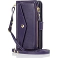 thumbnail image 6 of Wallet Case for iPhone 12 Pro with Crossbody Lanyard for Women 6.1",iPhone 12 Purse Phone Case with Card Holder,Protective PU Leather Coin Zipper Case,Purple, 6 of 16