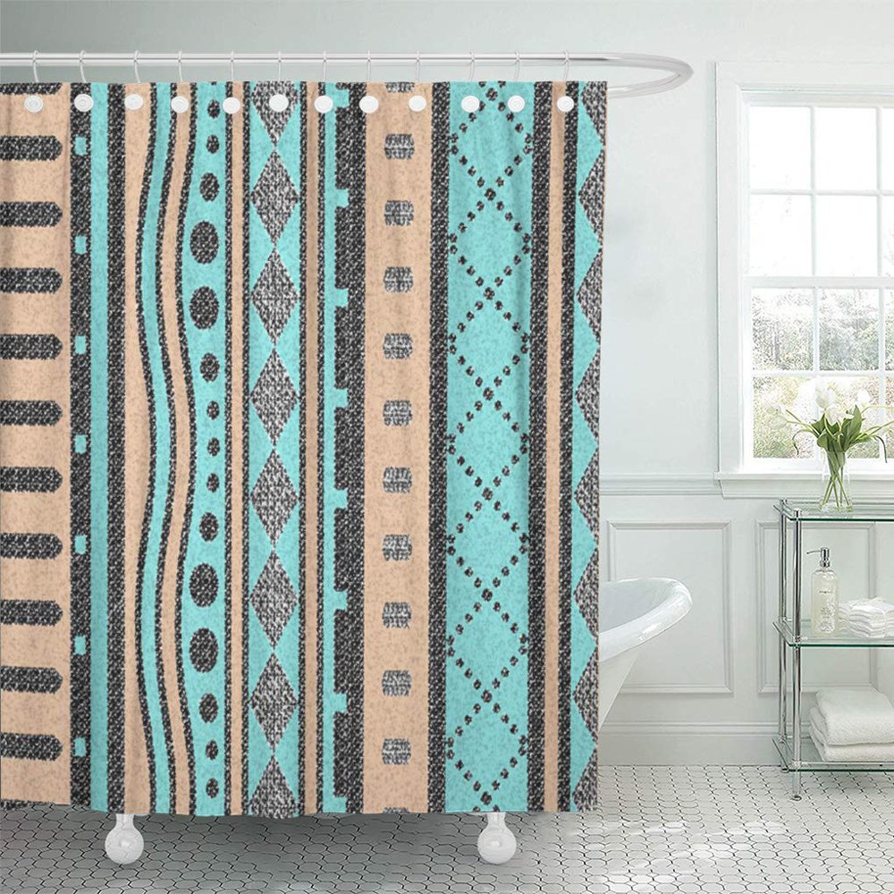 SUTTOM Aztec Turquoise and Peach Tribal Southwest Southwestern Shower