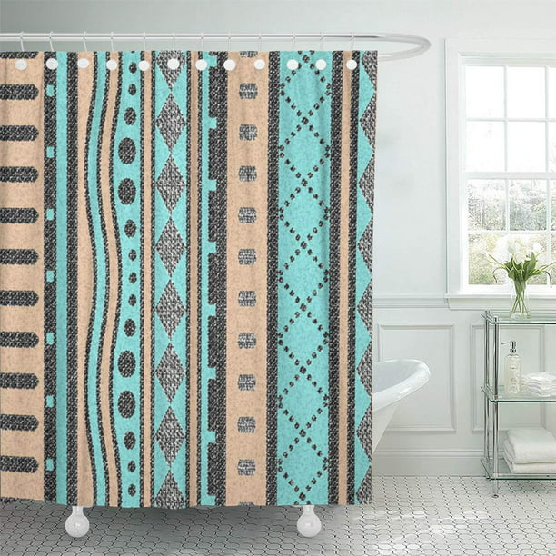 Cynlon Aztec Turquoise And Peach Tribal, Southwestern Shower Curtain