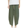 thumbnail image 2 of Miluxas Mens Cotton Linen Pants, Summer Beach Pants Casual Loose Fit with Elastic Waist Drawstring Green, 2 of 2