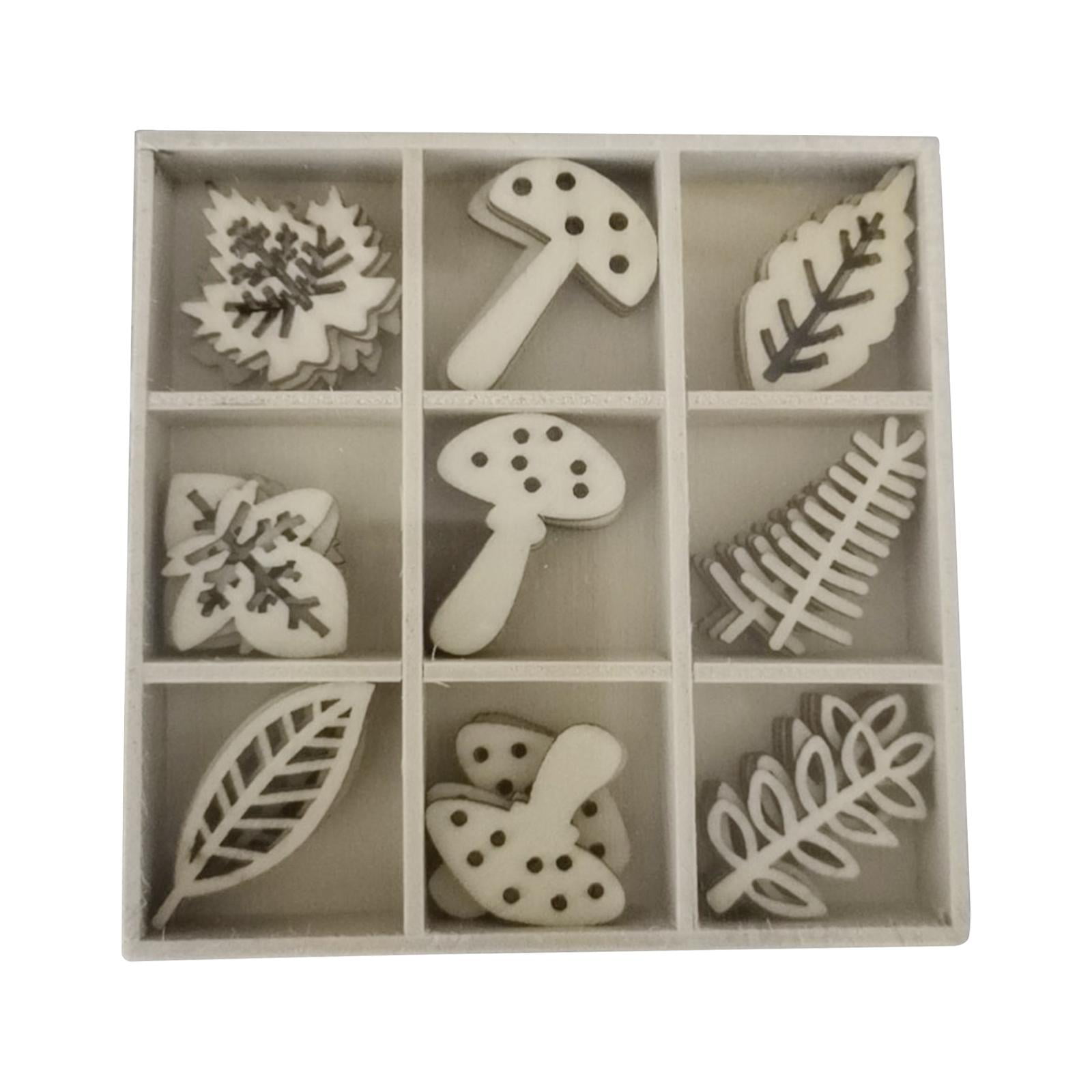 Wooden Box of 45pcs Assorted Wooden Embellishments DIY Craft Decor Baby Shower 