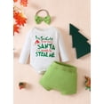 thumbnail image 2 of Suealasg Toddler Baby Girls Christmas Outfits 3M 6M 12M 18M 24M Long Sleeve Letter Print Romper Shorts Headband Set 3pcs Newborn Girls Fall Winter Clothes, 2 of 9
