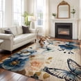 thumbnail image 2 of Area Rug for Living Room, Vintage Blue Floral Non-Slip Indoor Large Carpet for Bedroom/Dining Room, Butterflies Watercolor Flower Tan Washable Low-Profile Rectangle Floor Runner Rugs - 6 x 9 Ft, 2 of 8