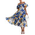 thumbnail image 2 of Liacowi Women Midi Dress Short Sleeve Off-shoulder Boho Flower Print Loose Swing Dress Summer Dress, 2 of 7