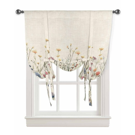 Spring Floral Tie Up Curtains for Kitchen Bathroom Bedroom Windows 63 Inch Length, Watercolor Rustic Summer Botanical Balloon Drape Curtains Shade Rod Pocket Drapery Curtain Panel, 52"x45"