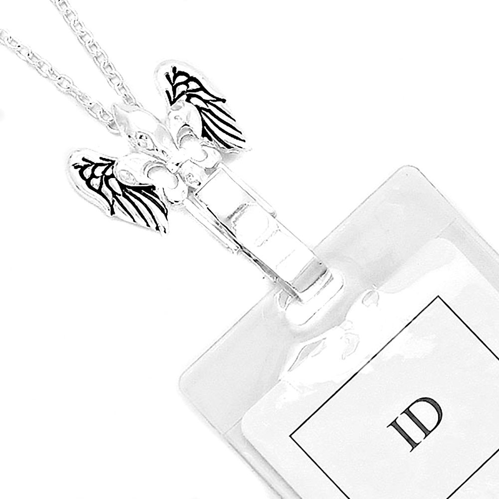 Silver FleurDeLis Lanyard Necklace with 2 ID/Badge/Card Holders