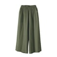 thumbnail image 4 of Womens Plus Size Linen Pants Wide Leg Palazzo Trousers High Elastic Waist Flowy Culottes with Pockets Green L, 4 of 5