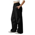 thumbnail image 3 of Gibobby High Waisted Cargo Pants for Women Baggy Y2k Straight Wide Leg Pants with Pockets Streetwear(Black,S), 3 of 9