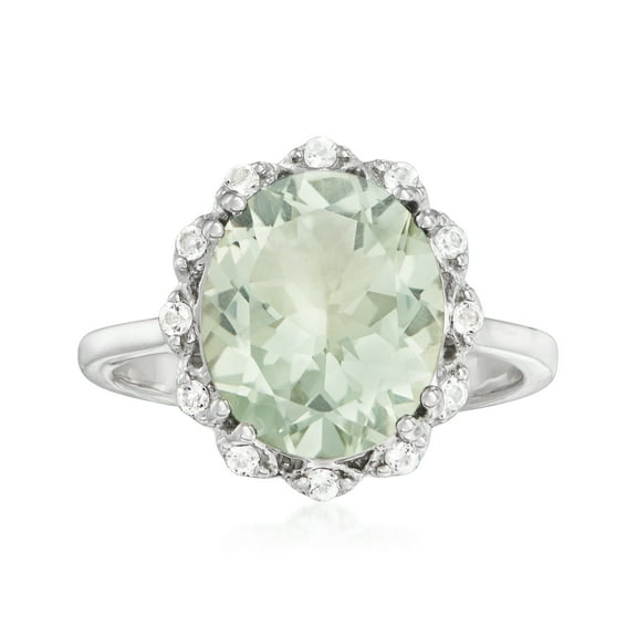 Ross-Simons 4.40 Carat Prasiolite and .20 ct. t.w. White Topaz Ring in Sterling Silver, Women's, Adult