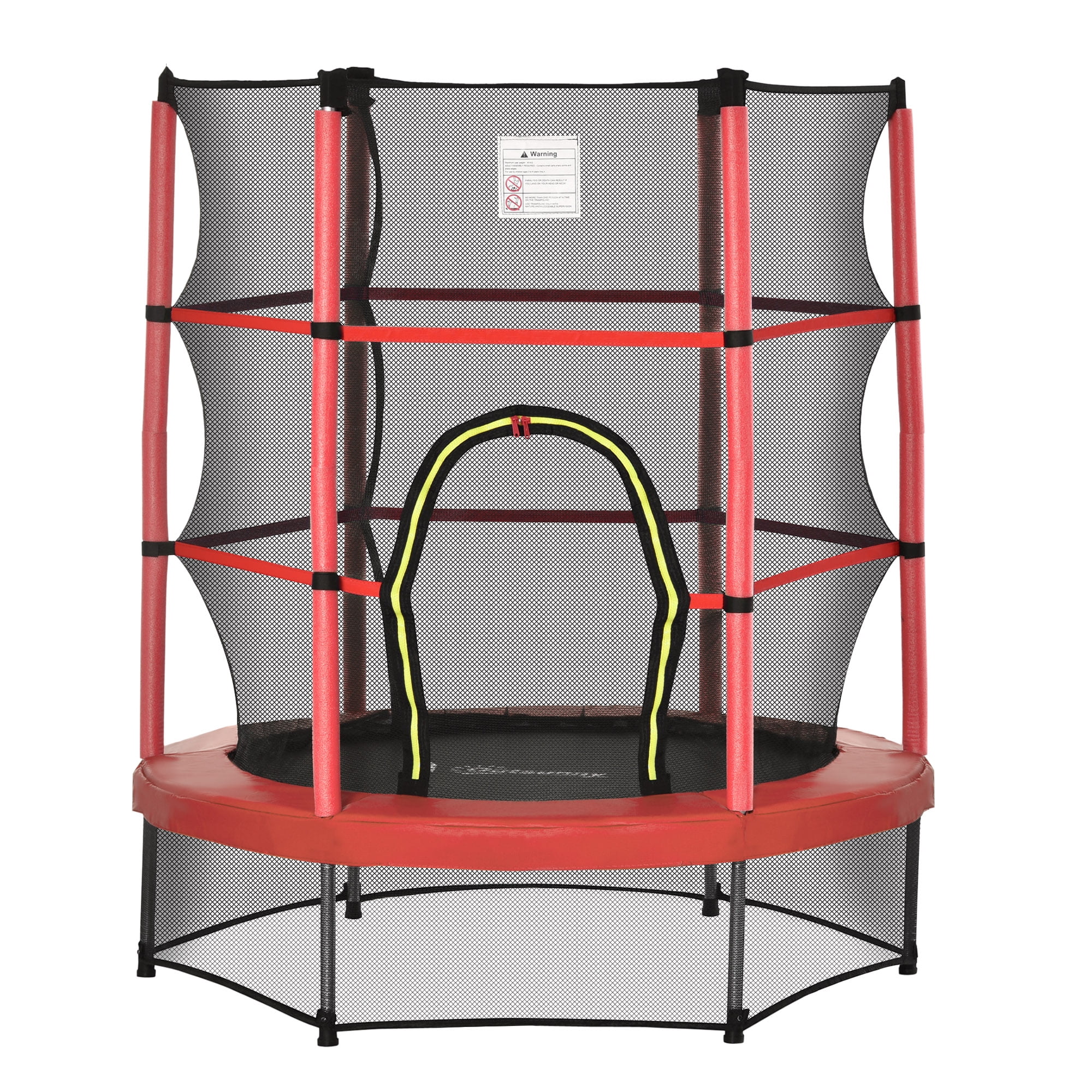 Outsunny Φ5FT Kids Trampoline with Enclosure Net, Springless, Safety Pad and Steel Frame for Indoor, Toddler Round Bouncer for Age 3 to 6 Years Red