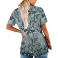 thumbnail image 3 of Camiseta floral con cuello en V y dobladillo con volantes para mujer Camisas cortas holgadas Blusa corta plisada, 3 of 5
