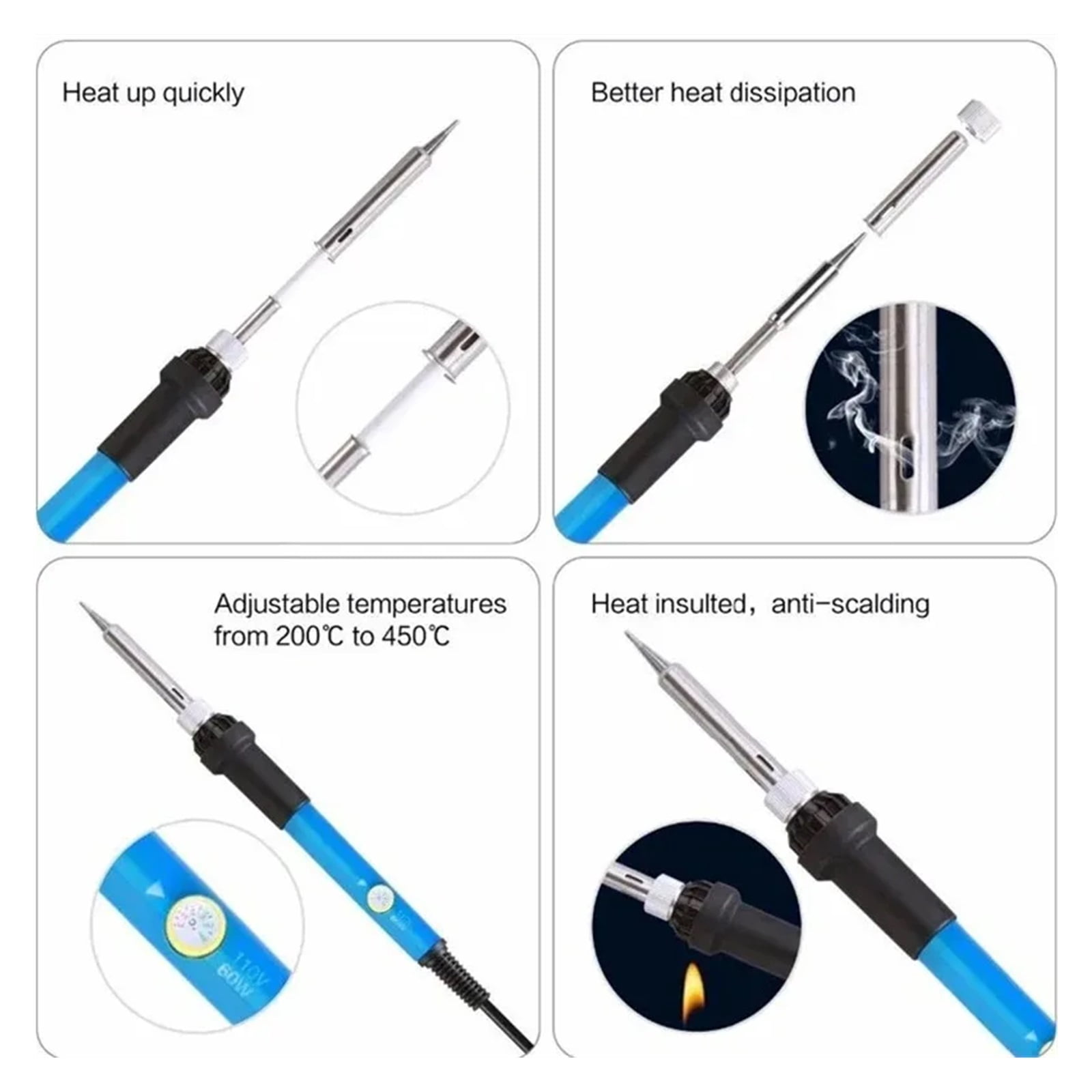 60W Adjustable Temperature Welding Solder Rework Station Heat Pen Tips Electric Soldering Iron for Repairing ,Internally Heated