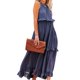 thumbnail image 2 of VISgogo Vestido sin mangas de verano para mujer, color sólido, cuello cuadrado, sin mangas, informal, de una pieza con dobladillo con volantes para damas, S / M / L VISgogo moda, 2 of 9
