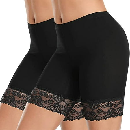 ShomPort Women s Boyshorts Underwear Soft Biker Short Panties Lace Under Shorts for Dresses 2 Pack