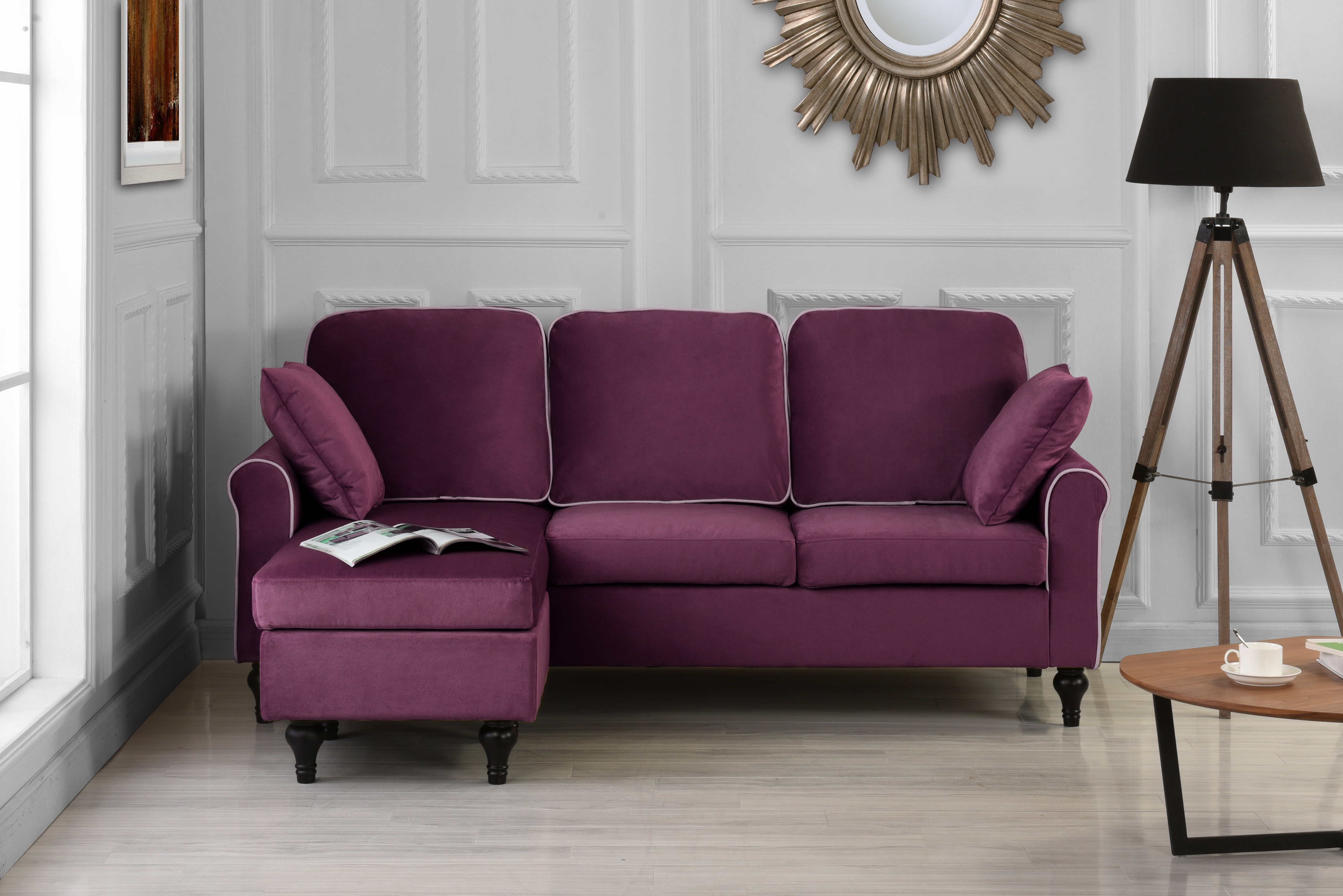 Classic and Traditional Small Space Velvet Sectional Sofa with