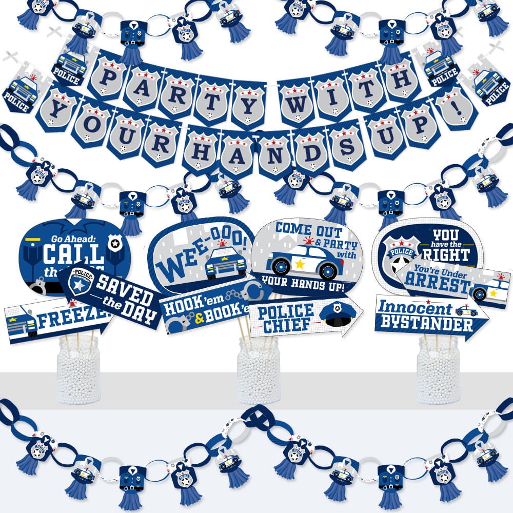 Calling All Units Police Banner And Photo Booth Decorations Cop Birthday Party Or Baby Shower Supplies Kit Doterrific Bundle Walmart Com