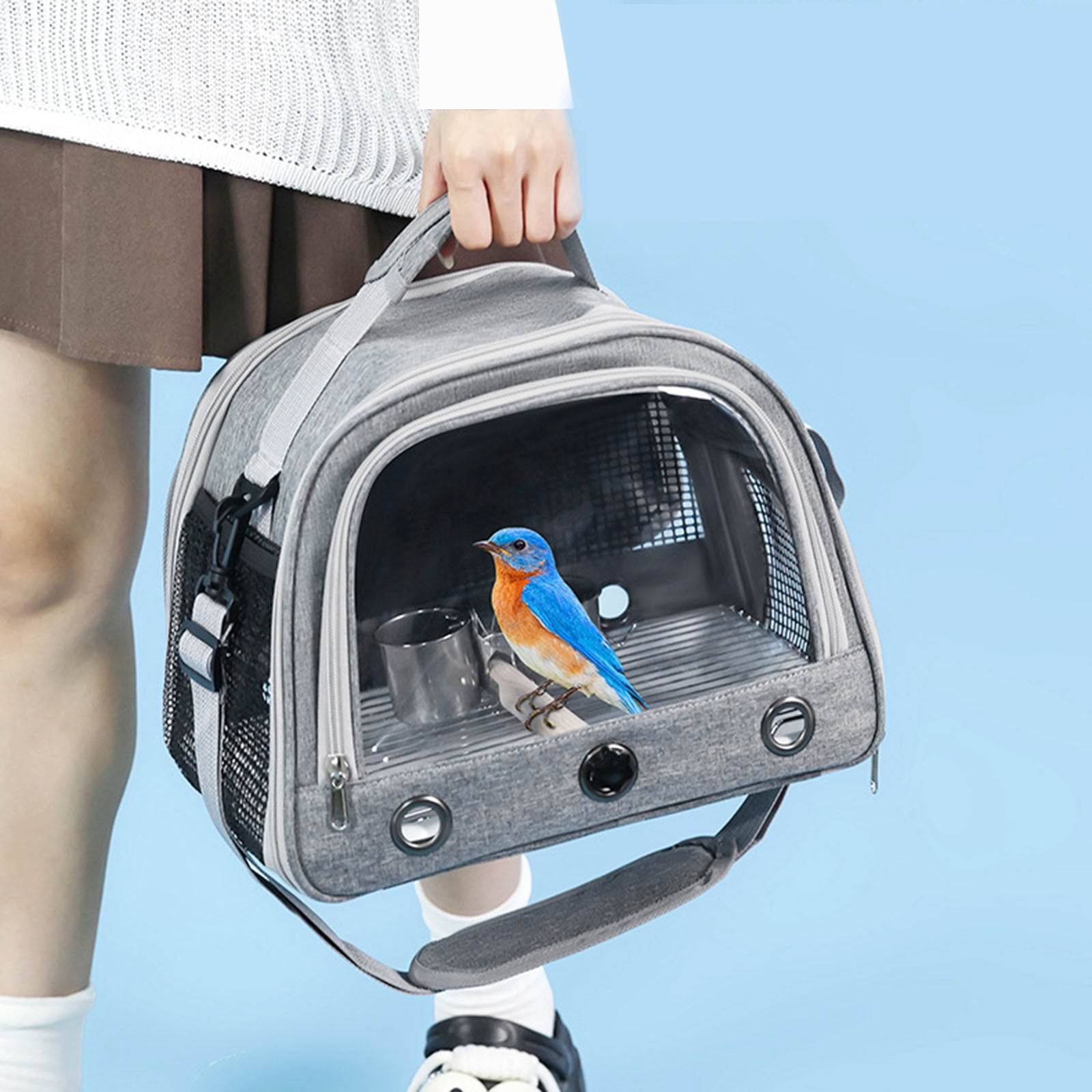 Multifunctional Small Animal Backpack And Pet Bag for Birds Cats Dogs Portable Breather Pet with Feeder Cups Tray Lightweight Travel Bag for Small Birds Parrots
