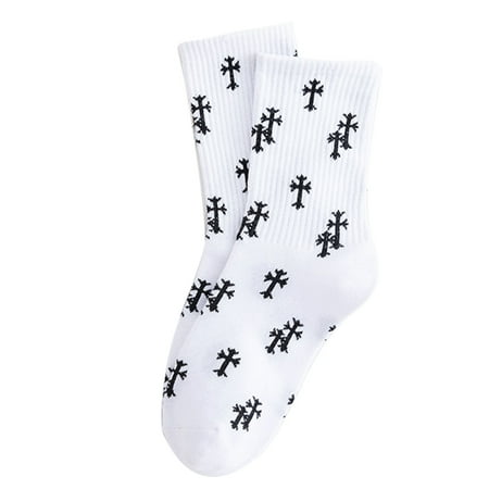

1 Pair Crew Street Fashion Socks Spiny Crucifix Latin for Cross Rood Cotton Gothic Elastic Punk Sock