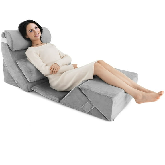 Sptwo | 7 PCS Orthopedic Bed Wedge Pillow Set, Adjustable Memory Foam Body Pillows with Washable Cover, Ergonomic Cushions Support Head, Neck, Back for Acid Reflux, Pain Relief, Leg Elevation