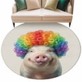 thumbnail image 2 of Funny Pig 6ft Round Rugs, Rainbow Abstract Animals Washable Non-Slip Area Rugs for Living Room Bedroom Kitchen, Soft Low Pile Dining Room Kicthen Circle Carpet, Indoor Floor Rug, 2 of 9