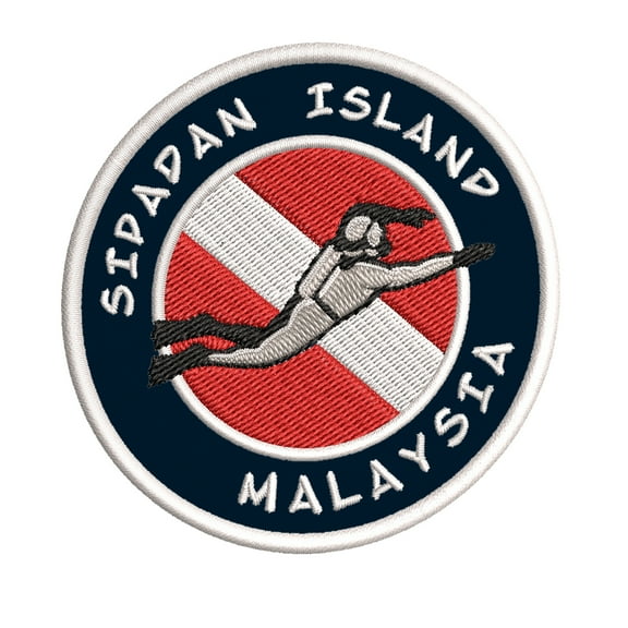 Sipadan Island, Malaysia Scuba Diver Flag 3.5 Inch Iron Or Sew On Embroidered Fabric Badge Patch Ocean Beach, Salt Life Iconic Series