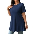 thumbnail image 3 of LANREMON Women Plus Tops Summer Short Sleeves Tunic Tops for Women Casual Crew Neck Blouses Loose Oversized T Shirts 4XL, 3 of 8