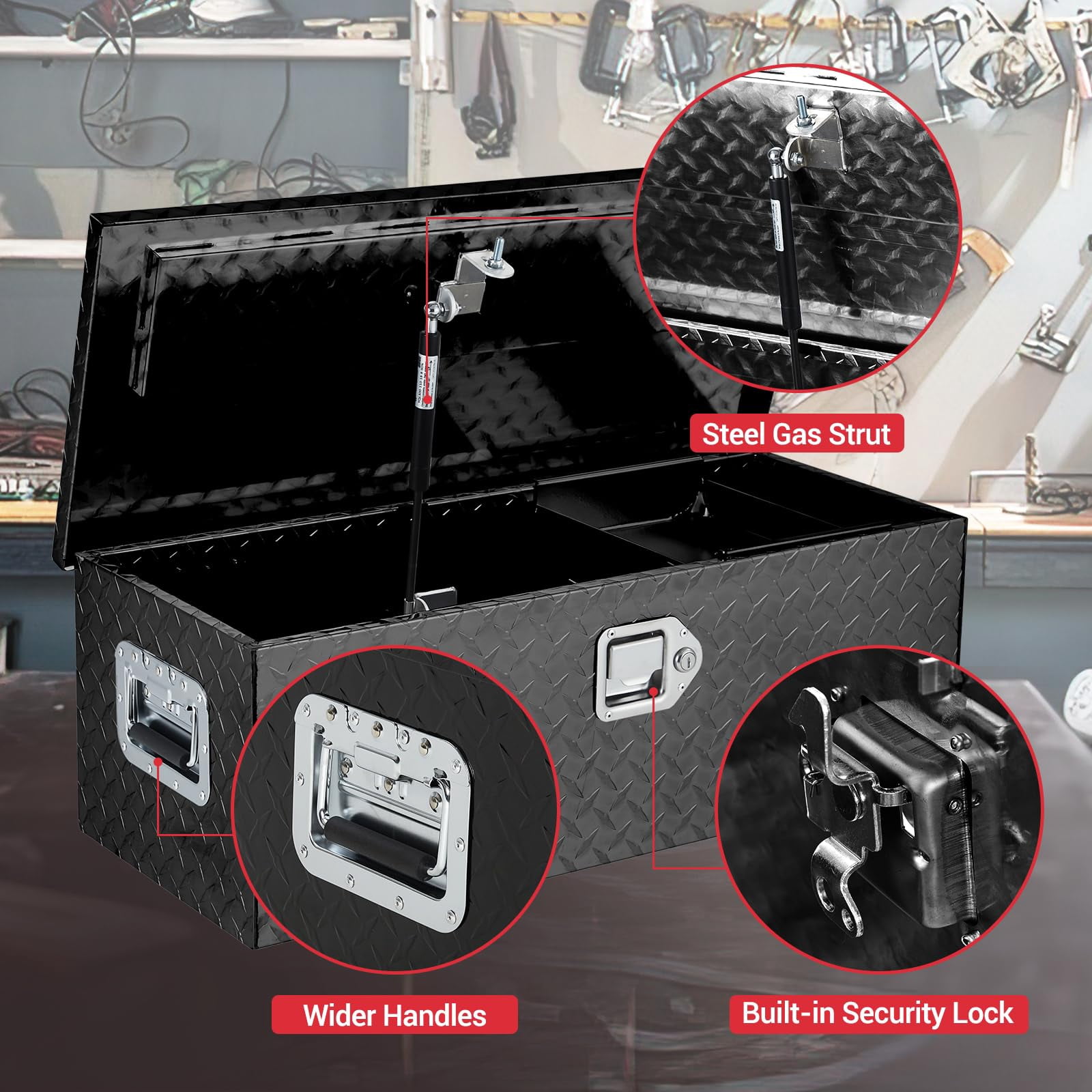 DSstyles 30 Inch Aluminum Truck Tool Box, Truck Bed Storage Box with Security Lock and Wider Handles, Heavy Duty Waterproof Tool Box Organizer Chest for Pick Up Truck Rv Trailer - Black