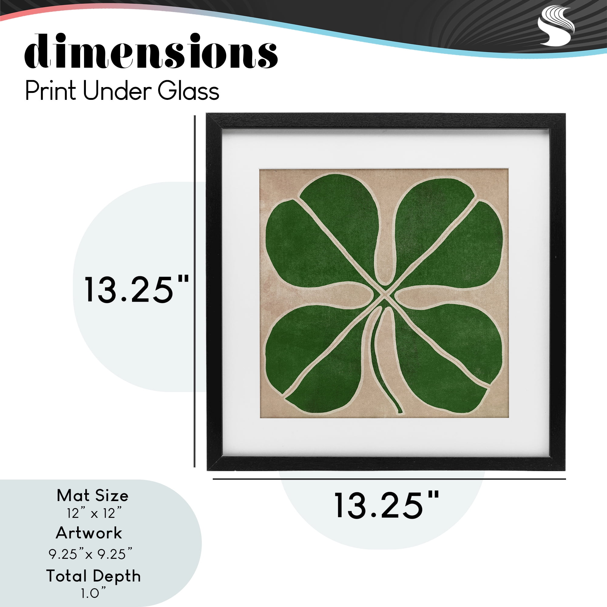 Four Leaf Symmetry Black Framed Print Under Glass, design by June Erica Vess