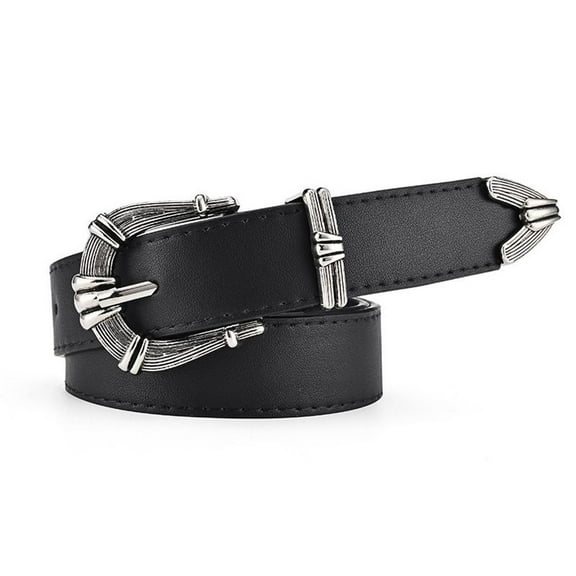 SWSMCLT Women's Metal Belt For Dress Vintage Casual Faux Leather Belt Buckle Summer Fashion Regular Fit Basic Black Small-Large