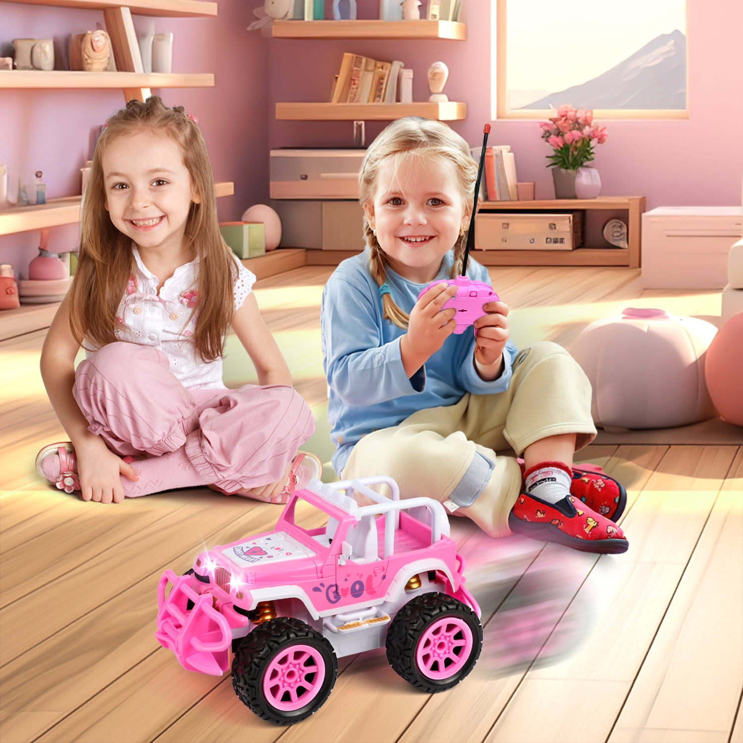 Flooyes Remote Control Car for Girls, Pink RC Car, 2.4Ghz All Terrain Off-Road RC Truck with Rechargeable Battery, Girl Toys Birthday  Gifts for 3 4 5 6 7 8 Years Old Kids