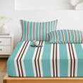 thumbnail image 6 of Cal.King Size Fitted Sheet Set - Teal Brown Striped 3 Piece Bedding Sets 16" Deep Pocket Fitted Sheet with 2 Pillowcases, Modern Farmhouse Vertical Stripes Brushed Microfiber Hotel Luxury Bed Sheets, 6 of 9