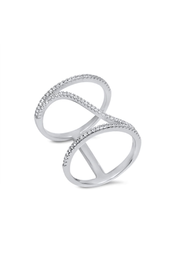 Bouble Ring Cubic Zirconia Designer Ring Sterling Silver 925