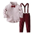thumbnail image 3 of XinLfly Baby Boys Suit Set Formal Dress Shirt with Bow Tie, Suspender and Pants Kids Boys Gentleman Clothes,Red,6-7T, 3 of 6