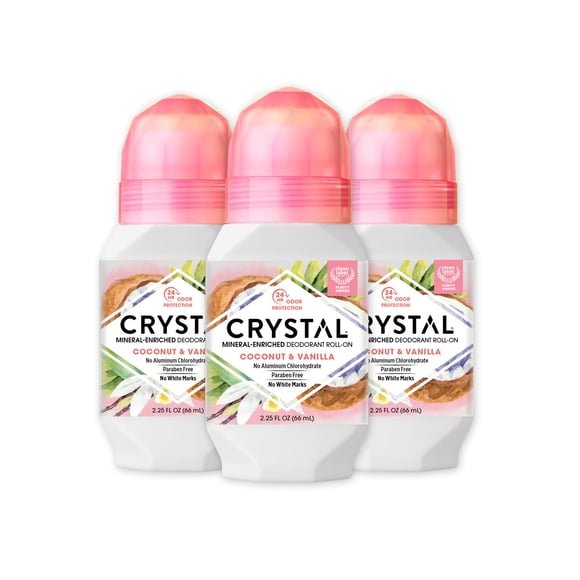 Crystal Desodorante Esencia Roll-On 2.25oz Coco Vainilla (paquete de 3)
