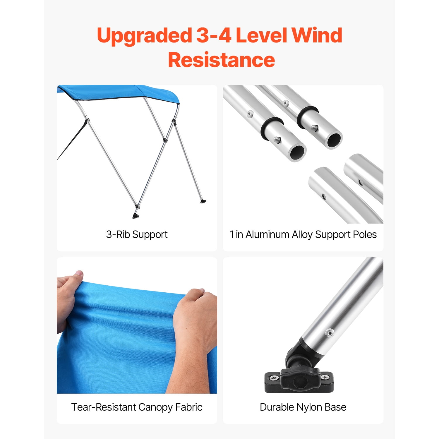 KFFKFF 3 Bow Marine Bimini Tops, 600D, Water-Resistant & Sun Protective with Carry Bag