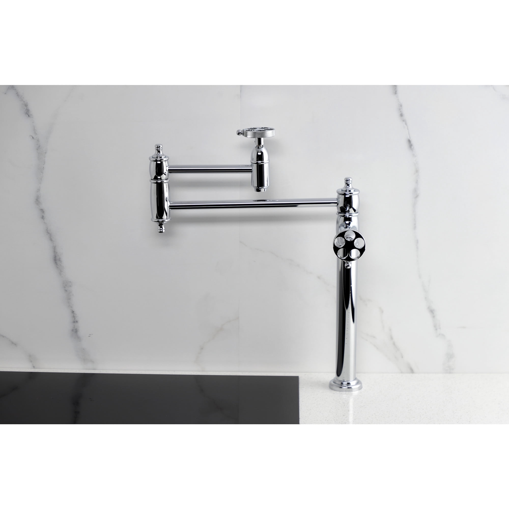 Kingston Brass KS3701RKZ Wendell Deck Mount Pot Filler Faucet with Knurled Handle, Polished Chrome
