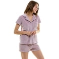 thumbnail image 2 of Jaclyn Intimates Womens Ribbed Velour Short Sleeve Top and Shorts 2 Piece Loungewear Set, Sea Fog, L, 2 of 3