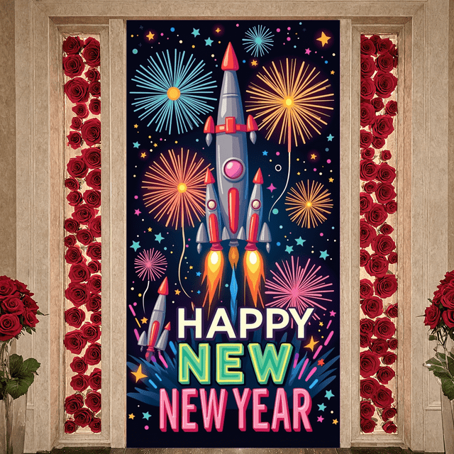 Fusée Spatiale Colorée Bannière de Célébration du Nouvel An pour Fête Décoration Intérieure