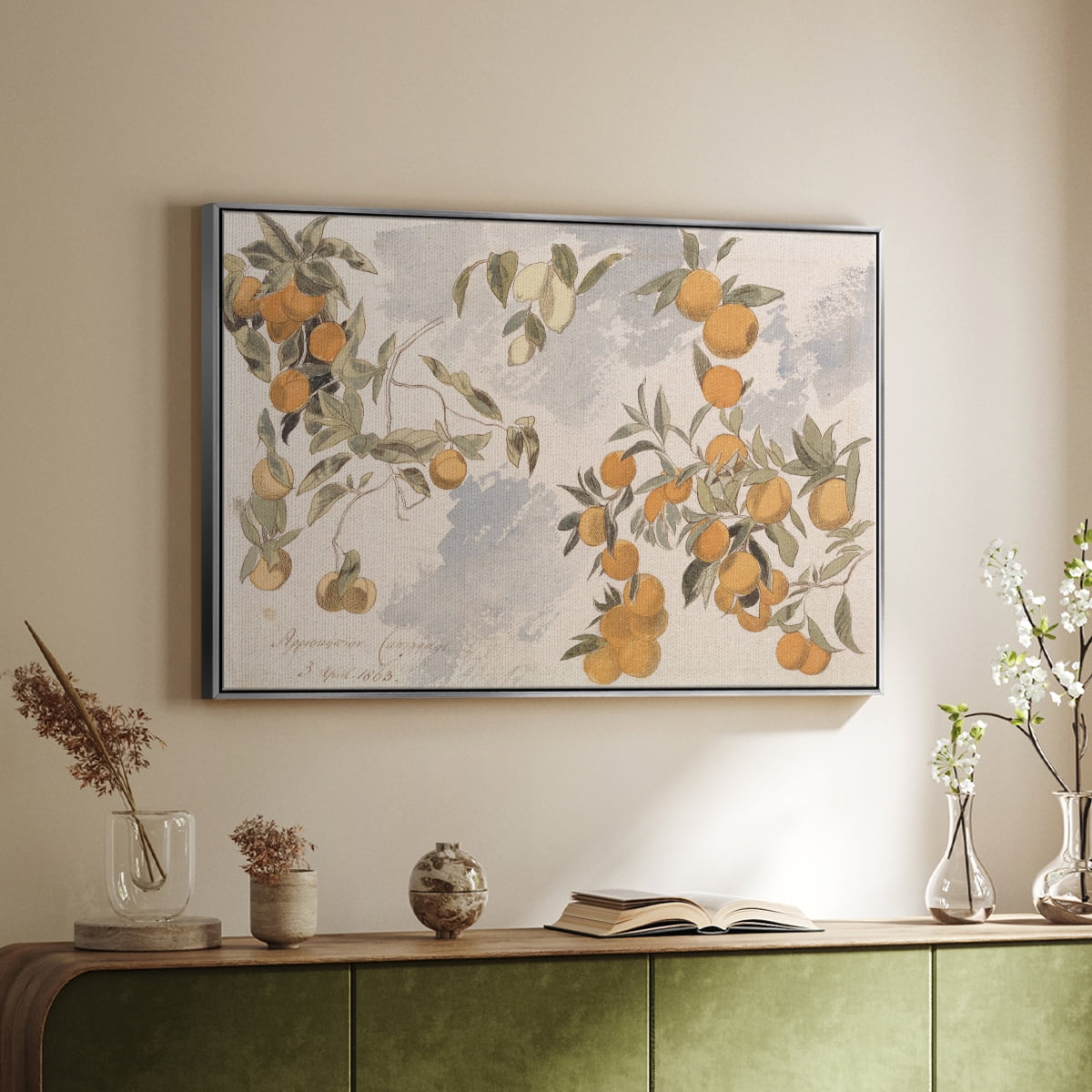 Vintage Botanical Print-IV By Wexford Home Framed in Silver Wood Gallery Wrapped Canvas 25 in. x 37 in.