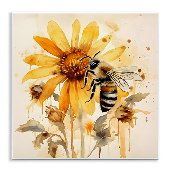 Stupell Industries Busy Bee with Flower Animals & Insects Painting Unframed Art Print Wall Art, 12 x 12