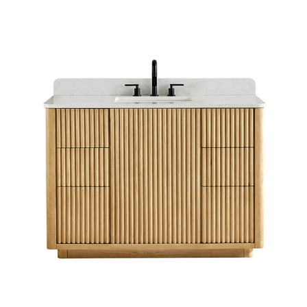 Altair-14 48" Single Bathroom Vanity in Washed Light Brown with Grain White