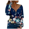 thumbnail image 1 of Pompotops Femmes Mode Casual Imprimé V-Cou à Manches Longues Tops Chemisier, 1 of 5