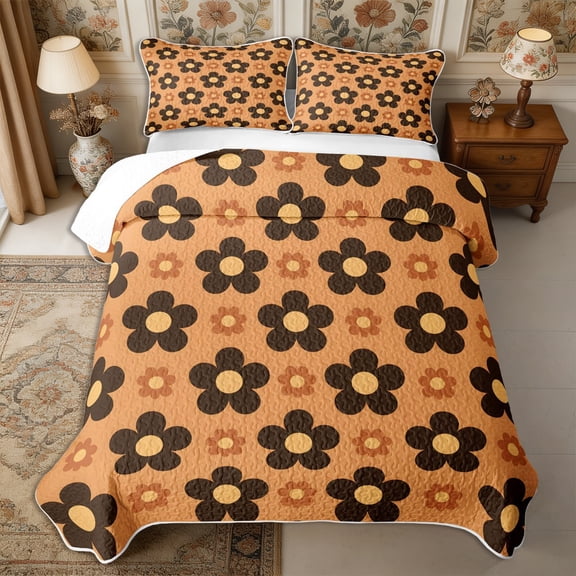 Manfei Vintage Floral Blossom Twin Quilt Set 2 Pieces,Groovy Flowers Twin Coverlet Set,1 Bedspread and 1 Pillowcase