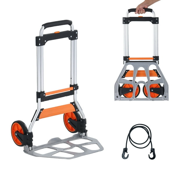 KFFKFF Collapsible Hand Cart, 275 lbs Capacity, Aluminum, Multi-Function Dolly with Extendable Handle & PP+TPR Wheels, Ultra Light & Durable for Easy Moving in Warehouses