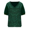 thumbnail image 3 of Savings Clearance 2025! TAGOLD Womens Plus Size Casual Tops, Womens Summer Short Sleeve Tops,Women's New Solid Color Sequined Velvet Patchwork V-neck Short Sleeved T-shirt, 3 of 4