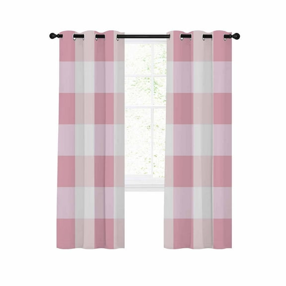 Pink White Plaid Blackout Curtains 96 Inches Long for Bedroom,Buffalo Pastoral Check Geometric Farmhosue Thermal Insulated Room Darkening Black Out Curtain Panels Grommet Drapes for Living Room