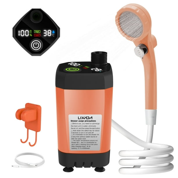 Kit Douche De Camping Rechargeable 6000 MAh – Pompe électrique Avec Affichage Numérique, 3-4 Modes, Débit 8-10 L/min, IPX7, Sac De Rangement